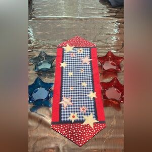 Red and Blue Star Table Runner with Star Bowls